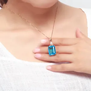 10K Rose Gold Necklace Sapphire Pendant for Women Blue Topaz 10K Jewelry naszyjnik chain colgantes Pendant Pierscionki Bizuteria
