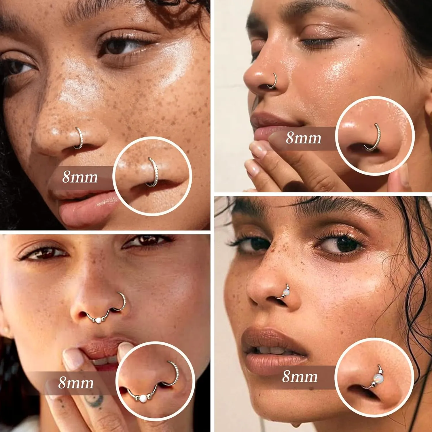 3pcs Hoop Nose Rings for women 316L Surgical Steel 18K Gold Nose Ring Hoop 8mm/10mm Nose Hoop Hinged CZ Conch Clicker Lip Rings Cartilage Helix Rook Tragus Daith Earring Hoops Body Piercing Jewelry