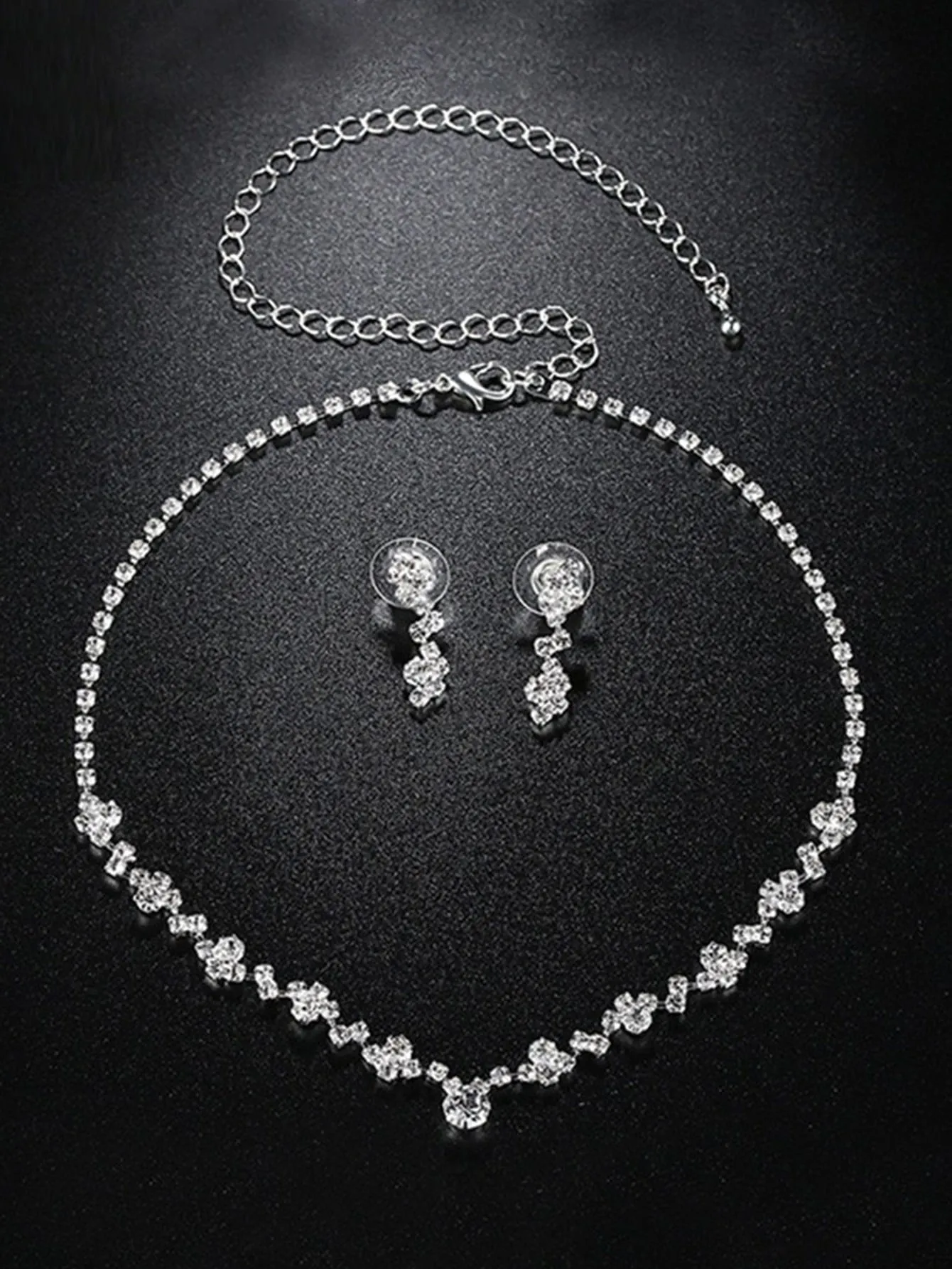 3pcs/set Bridal Jewelry Set Elegant Sparkling Rhineston Necklace, Earrings