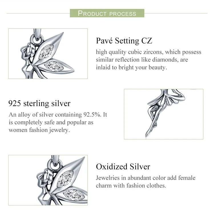 925 Sterling Silver Flower Fairy Dangle Pendant For Diy Bracelets & Necklaces