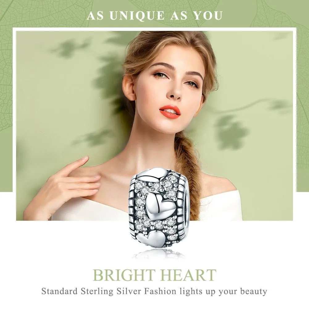 925 Sterling Silver Shiny Heart Beads For Diy Bracelets & Necklaces