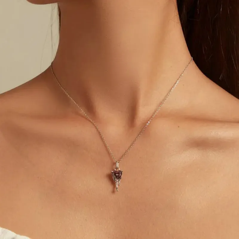 925 Sterling Silver Sparkling Heart Pendant Necklace for Women Simple Silver Necklace Engagement Fine Jewelry