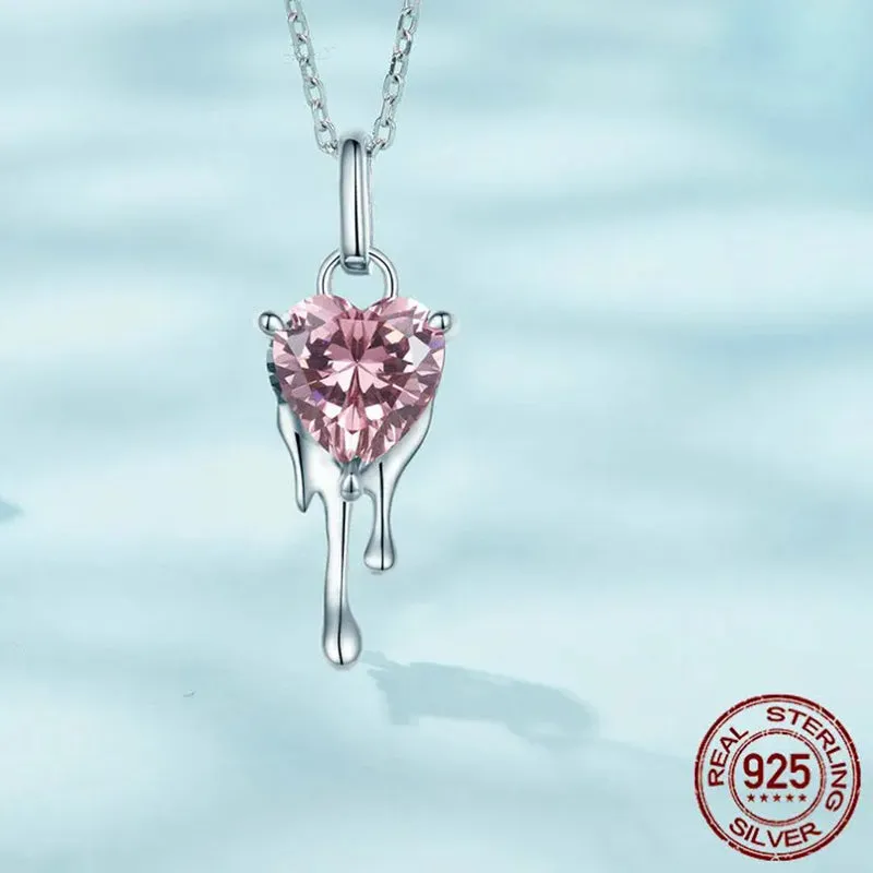 925 Sterling Silver Sparkling Heart Pendant Necklace for Women Simple Silver Necklace Engagement Fine Jewelry