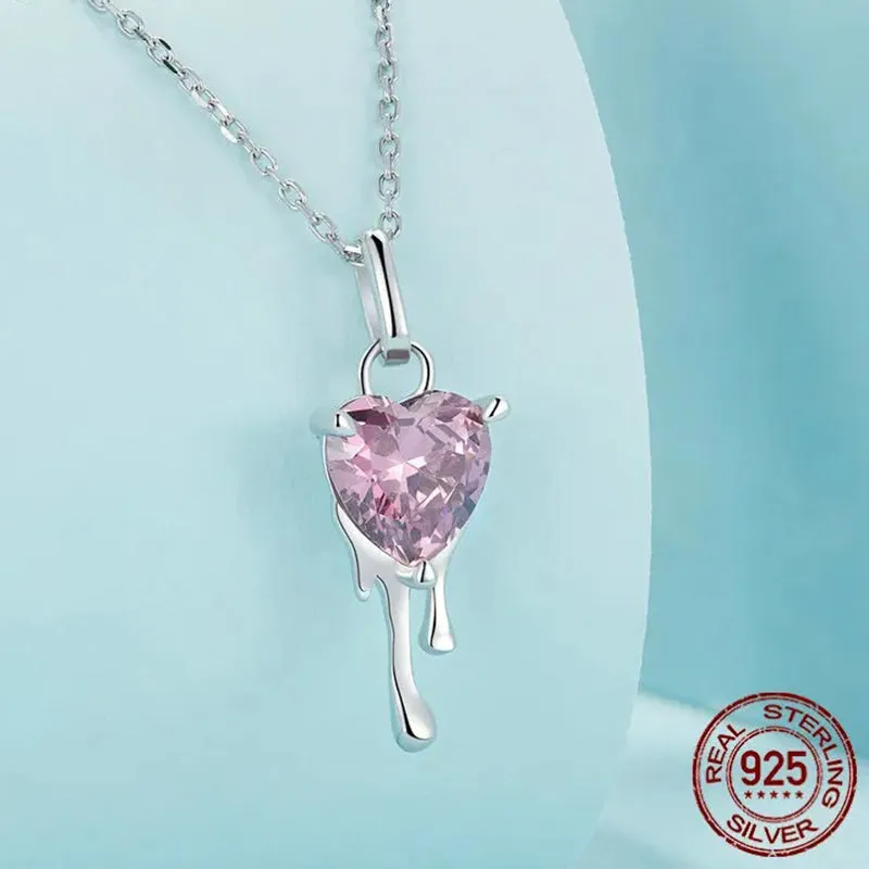 925 Sterling Silver Sparkling Heart Pendant Necklace for Women Simple Silver Necklace Engagement Fine Jewelry