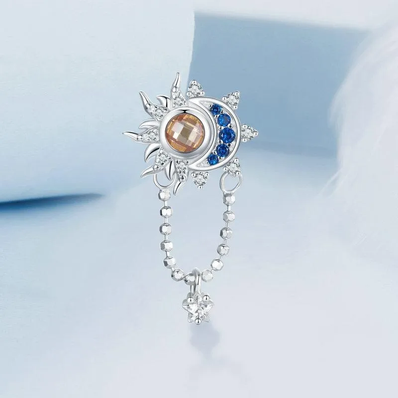 925 Sterling Silver Sun Moon Beaded Diy Pendant