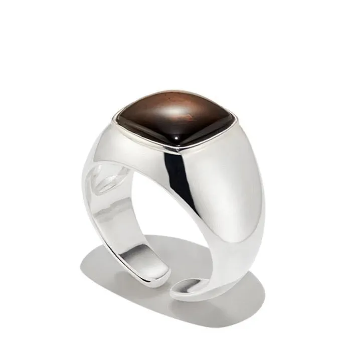 Bold Band with Square Smoky Quartz-Adjustable