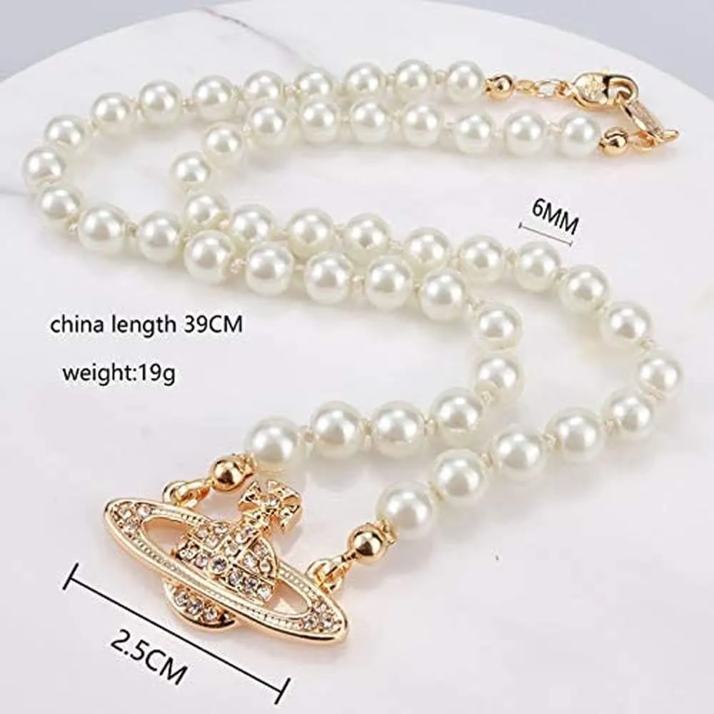 BSLVWG White Pearl Necklaces,Crystal Rhinestone Saturn Planet Necklace,Ladies Pendant Necklace Minimalist Jewelry Friend Girlfriend Birthday Anniversary for Mum Her Wife Girlfriend
