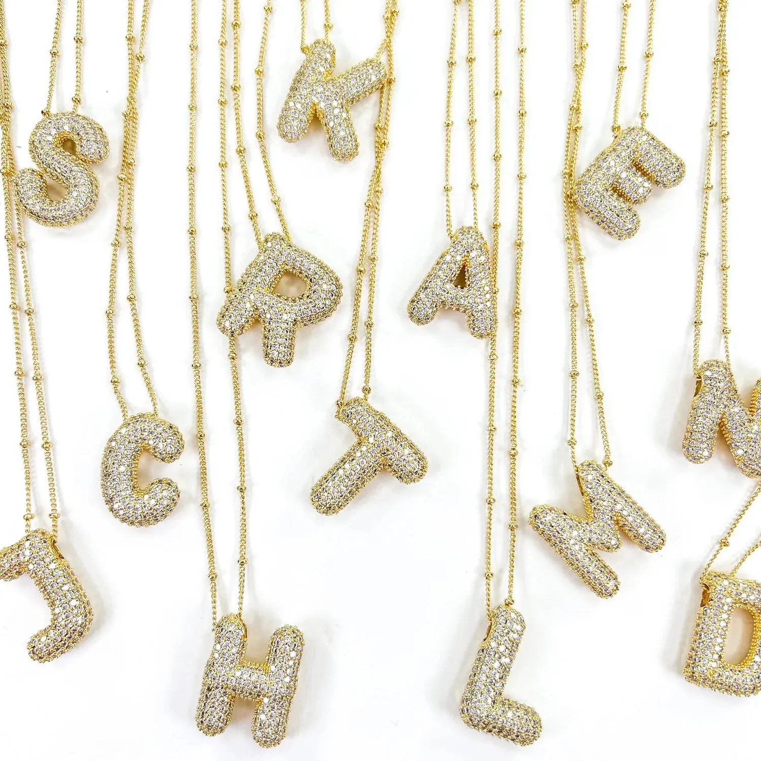 Bubble Crystal Initial Necklace | Gold