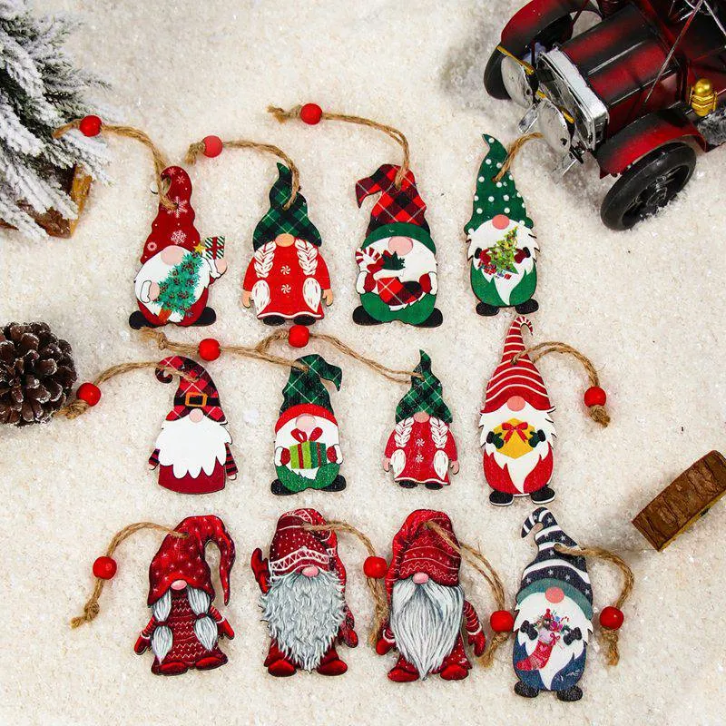 Christmas Gnomes Wooden Pendants Christmas Decorations For Home Xmas Tree Christmas Ornaments Navidad Decor