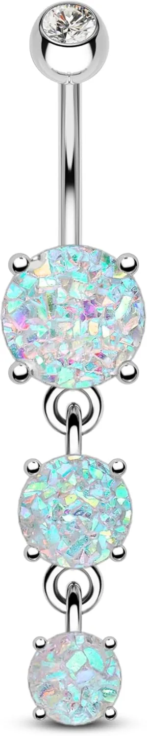 COCHARM Cute Dangly Opal Belly Button Rings 14g 316L Stainless Steel Dangle Navel Rings for Women Belly Button Piercing Dangling Navel Bar