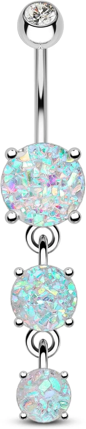COCHARM Cute Dangly Opal Belly Button Rings 14g 316L Stainless Steel Dangle Navel Rings for Women Belly Button Piercing Dangling Navel Bar