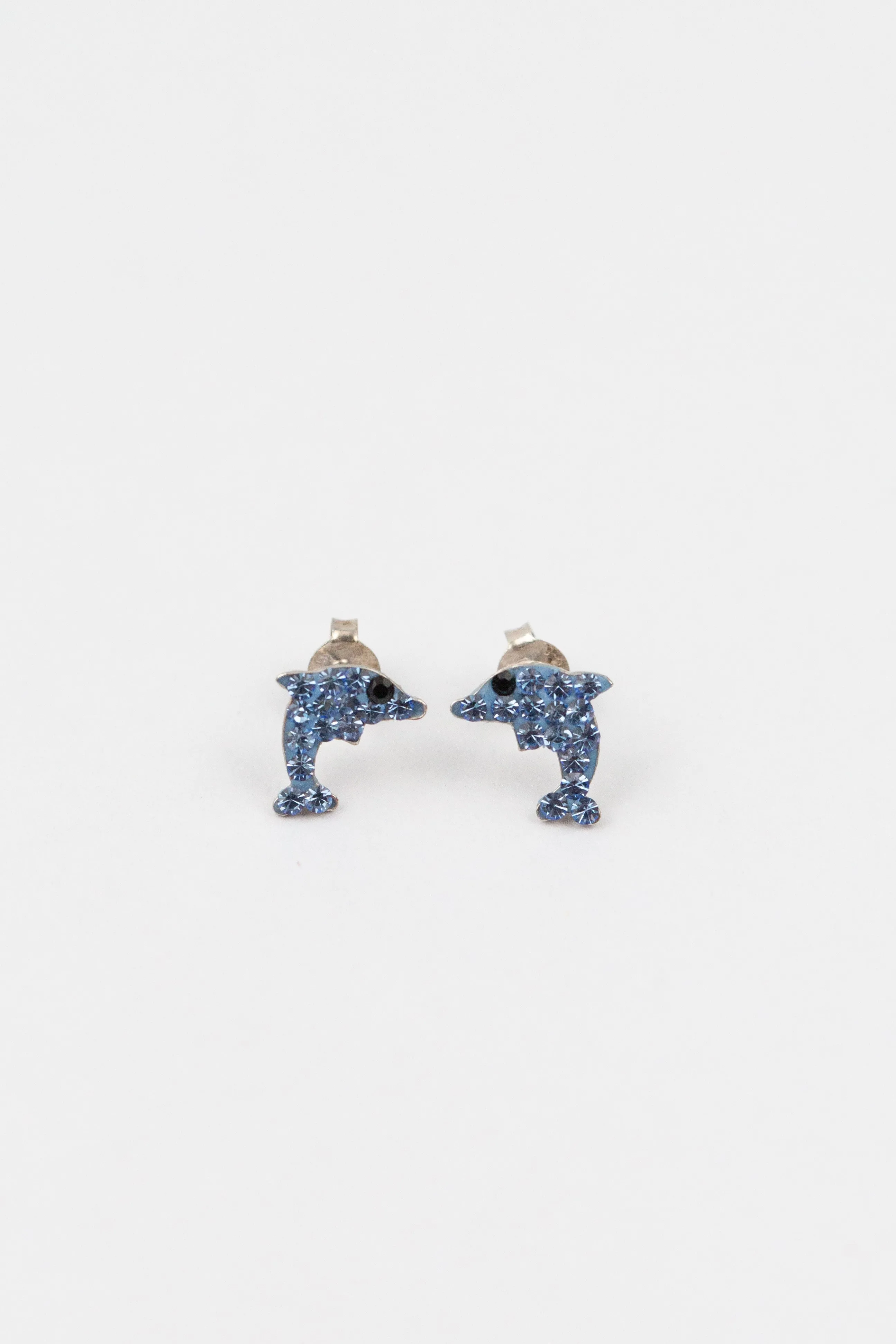 Crystal Sapphire Dolphin Sterling Silver Earrings