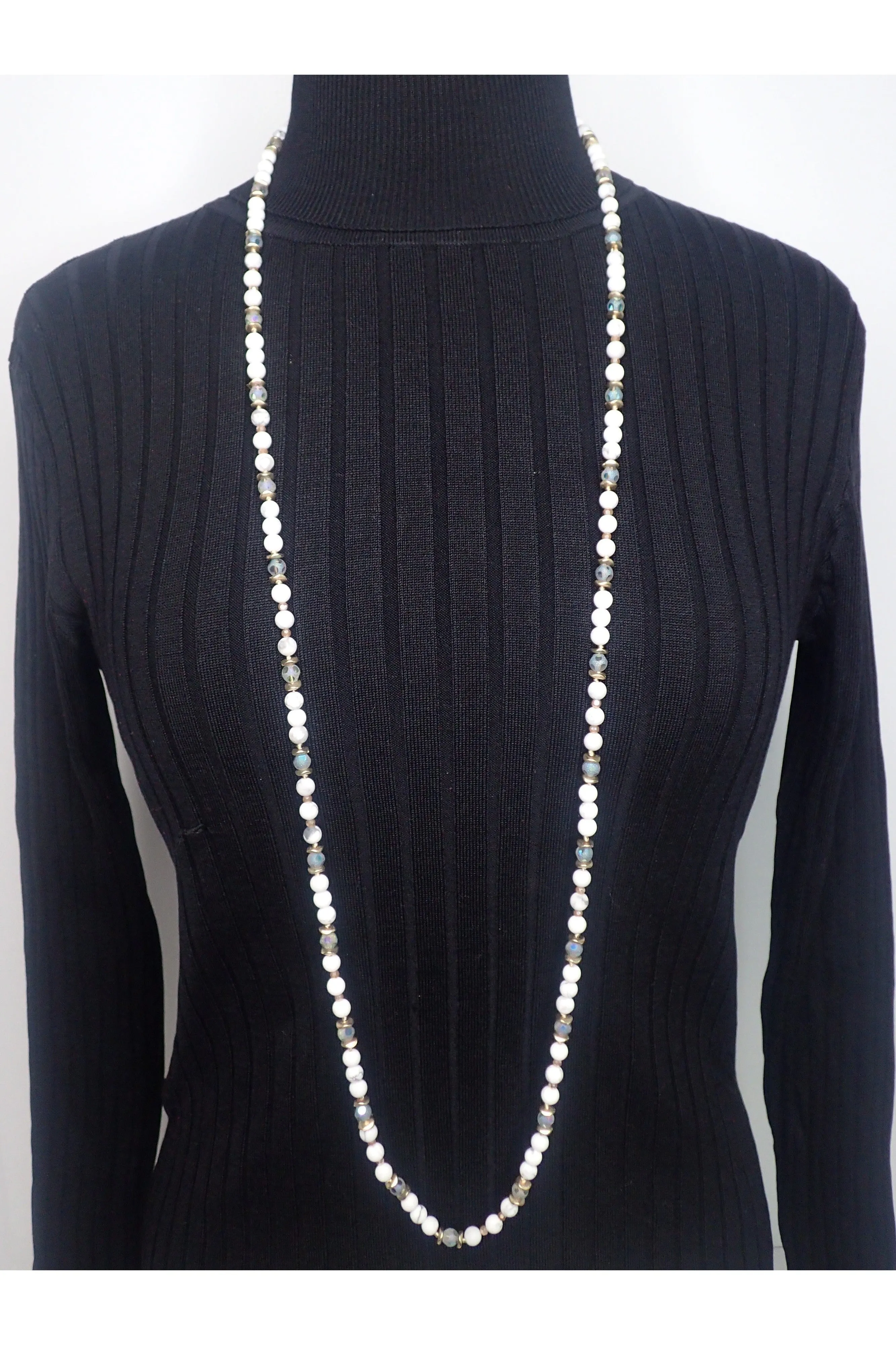 Emma Natural Stone And Crystal Beaded Long Necklace - Two Colors