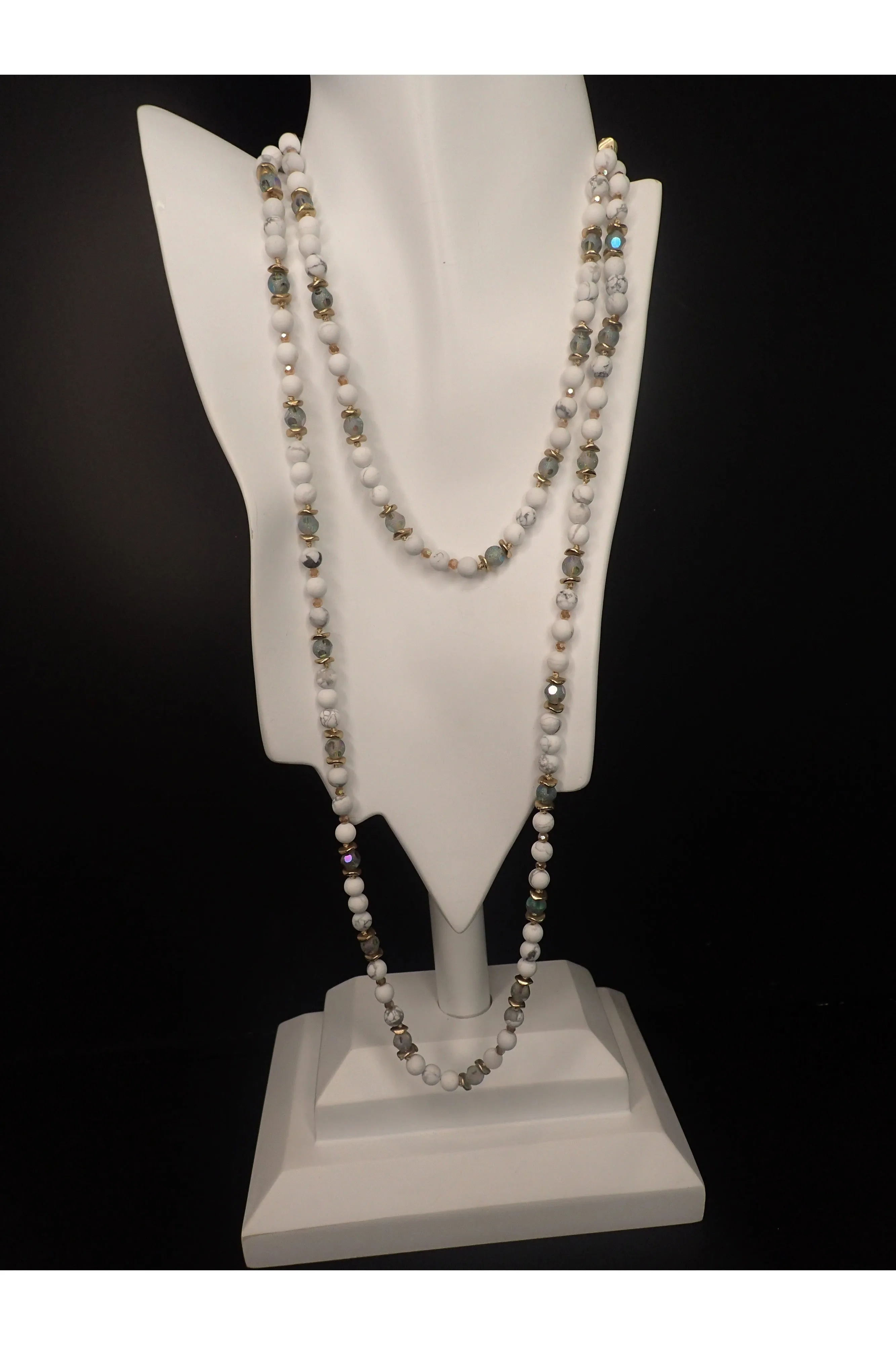 Emma Natural Stone And Crystal Beaded Long Necklace - Two Colors