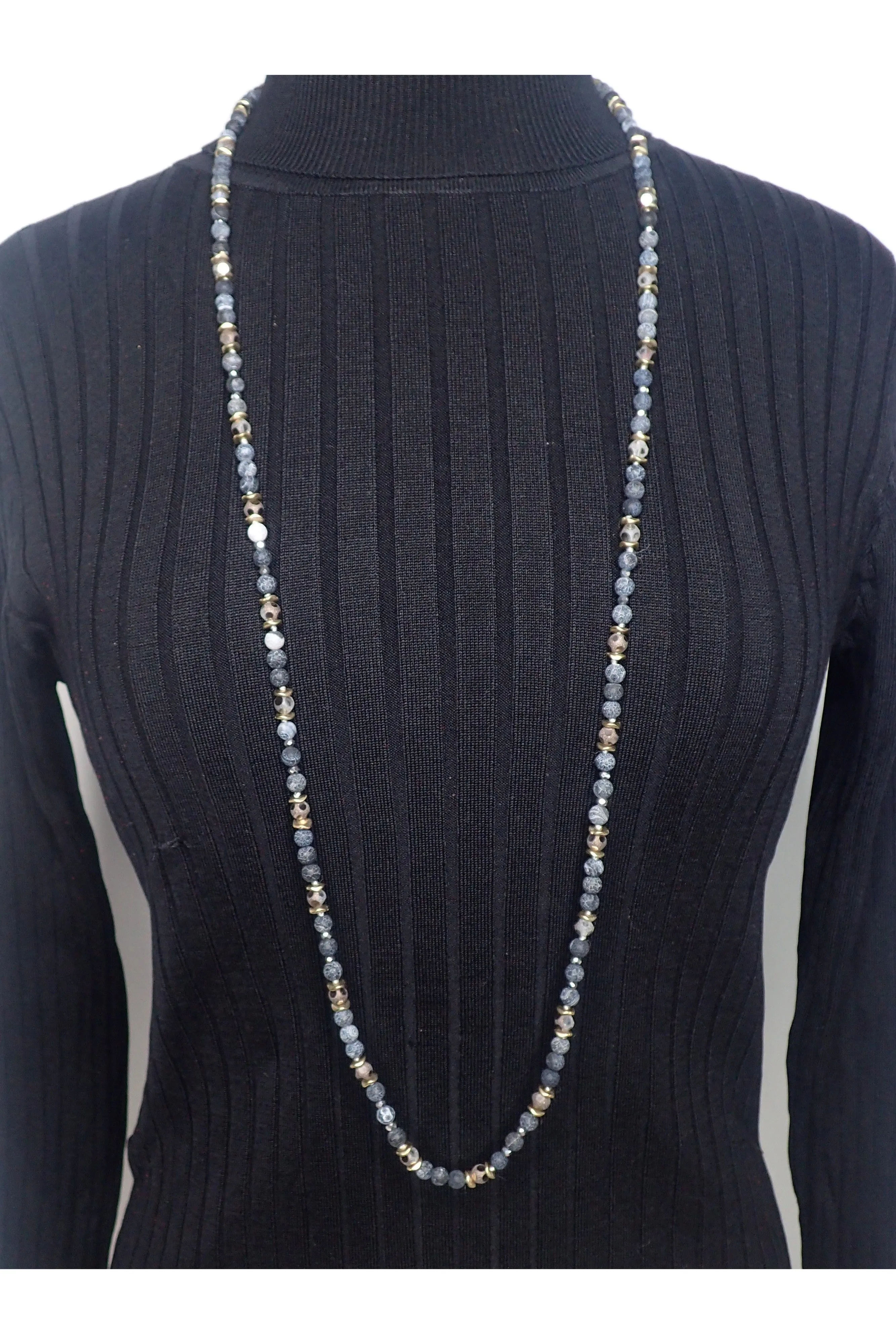 Emma Natural Stone And Crystal Beaded Long Necklace - Two Colors