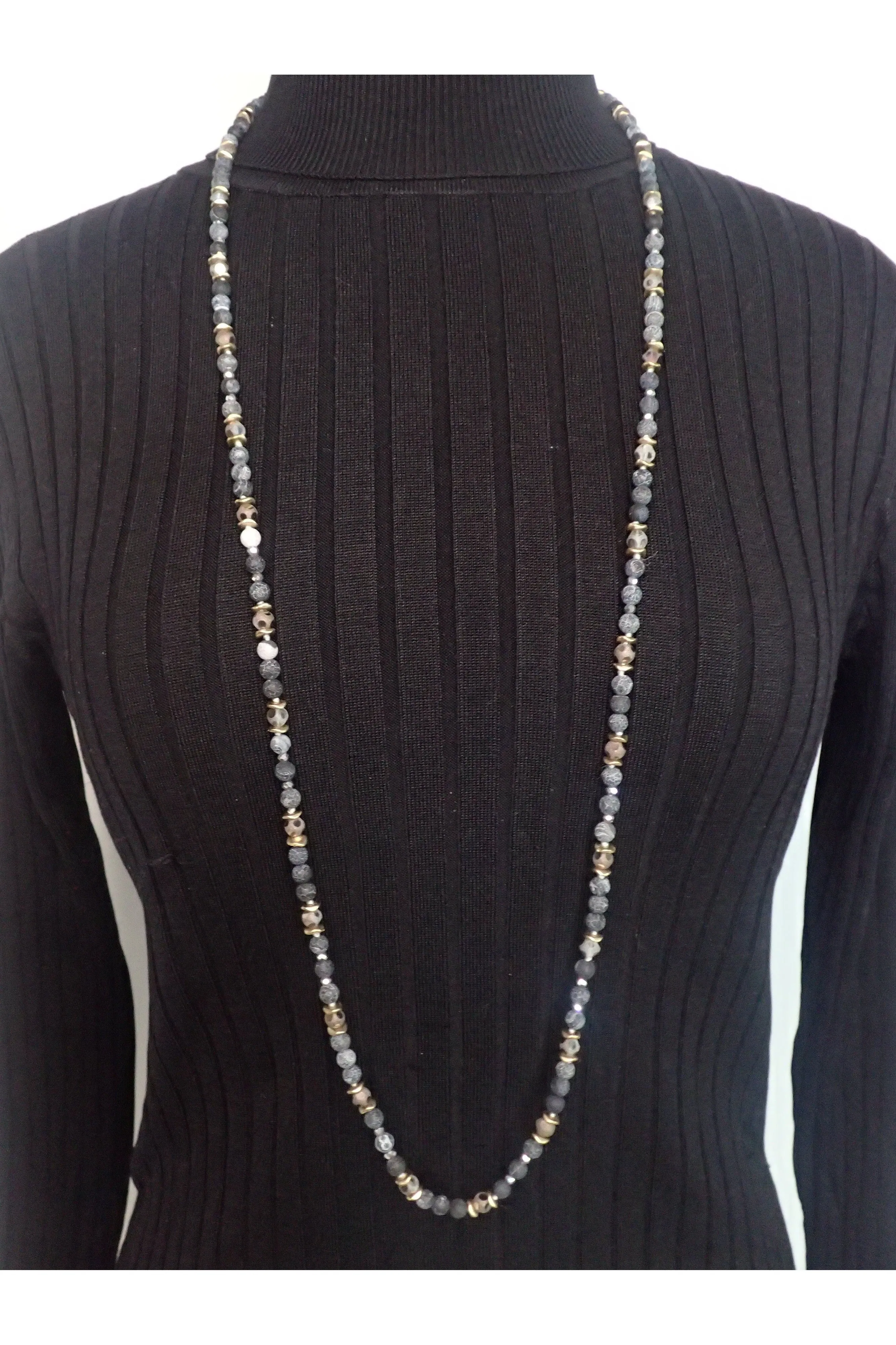 Emma Natural Stone And Crystal Beaded Long Necklace - Two Colors