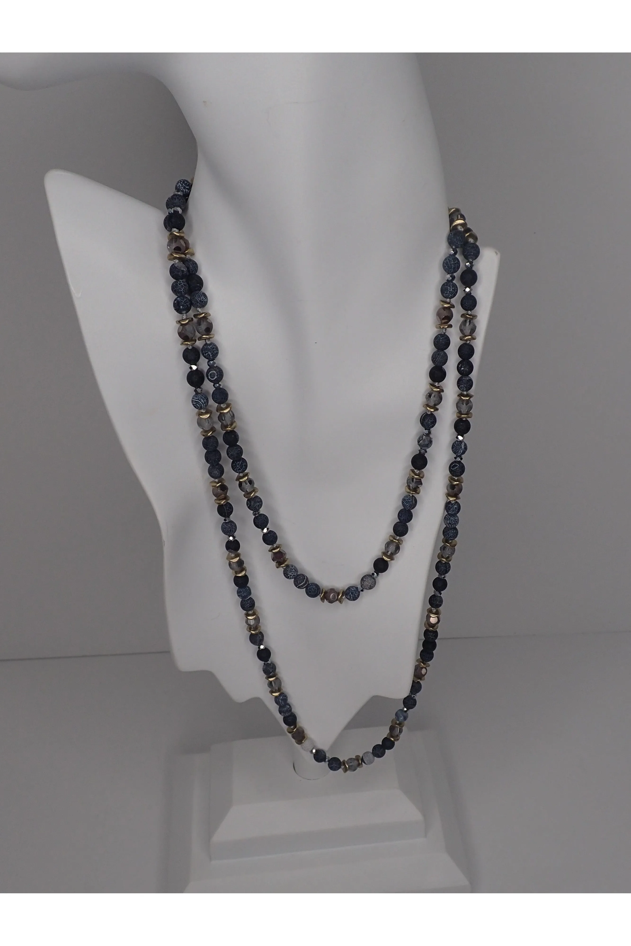 Emma Natural Stone And Crystal Beaded Long Necklace - Two Colors