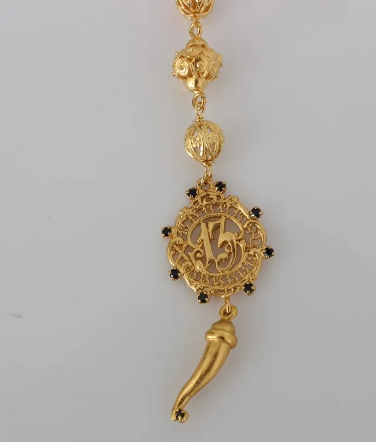 Gold Brass Crystal Sicily Maria Charms Chain Necklace