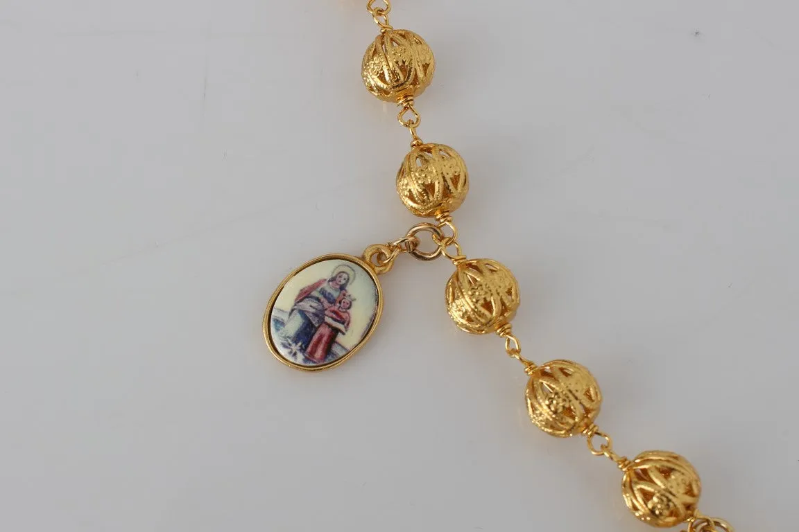 Gold Brass Crystal Sicily Maria Charms Chain Necklace