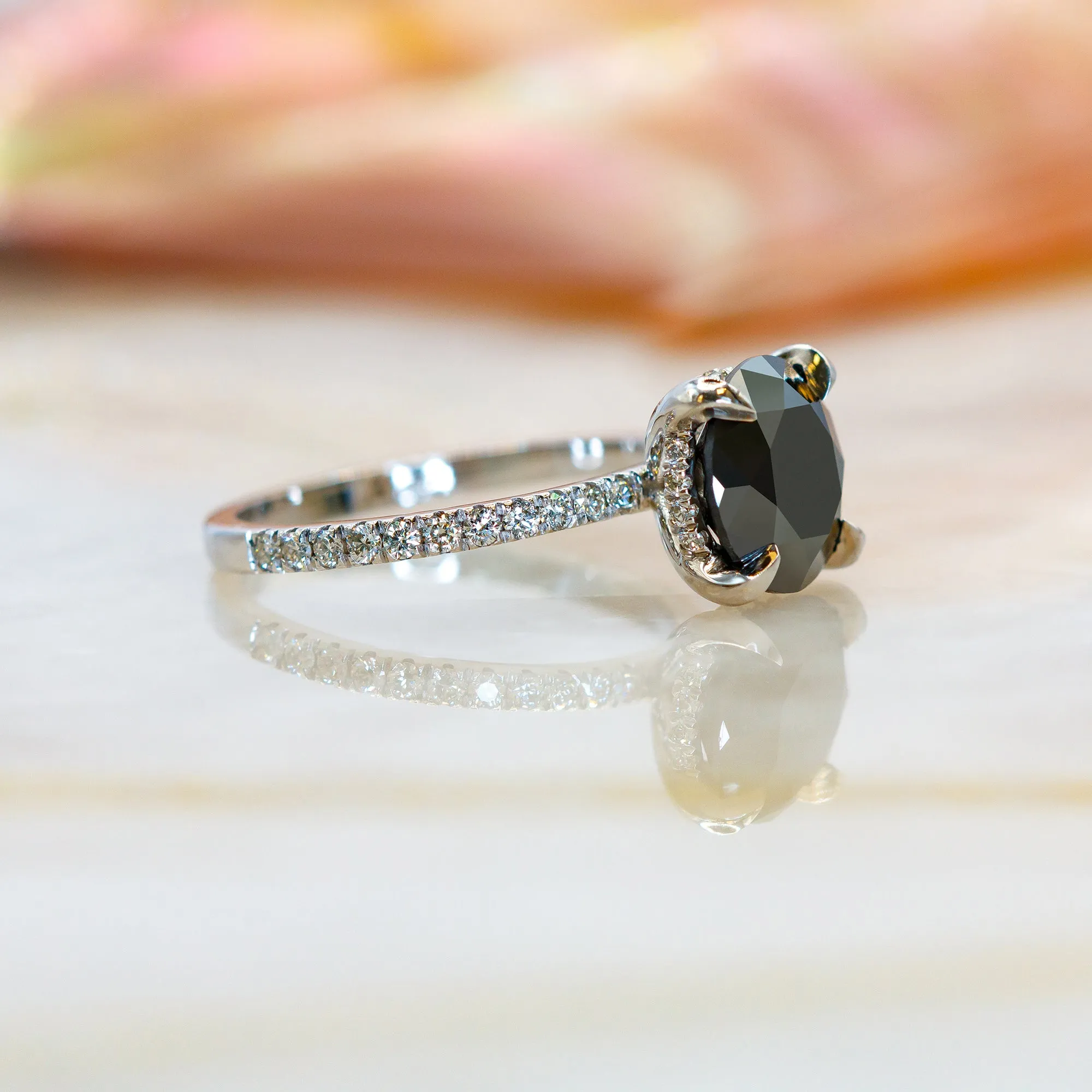 Gravastar  -   Black & White   Natural Black Diamond Round Engagement Ring  in White  Gold