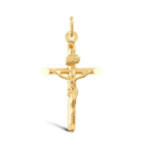 Hollow Crucifix Cross Pendant Necklace in 9ct Yellow Gold 0.9g