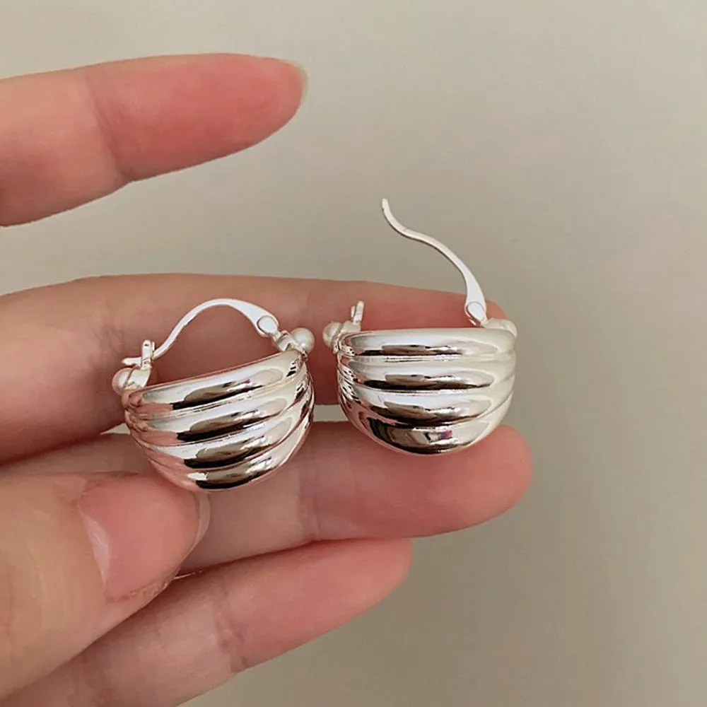 Irregular Metal Peark Euro American Style Silver  Hoop Earrings JLT12720