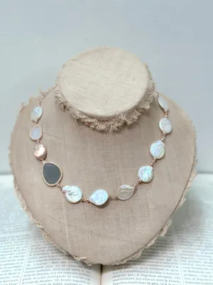 Italian Coin Pearl And Milky Grey Agate Necklace