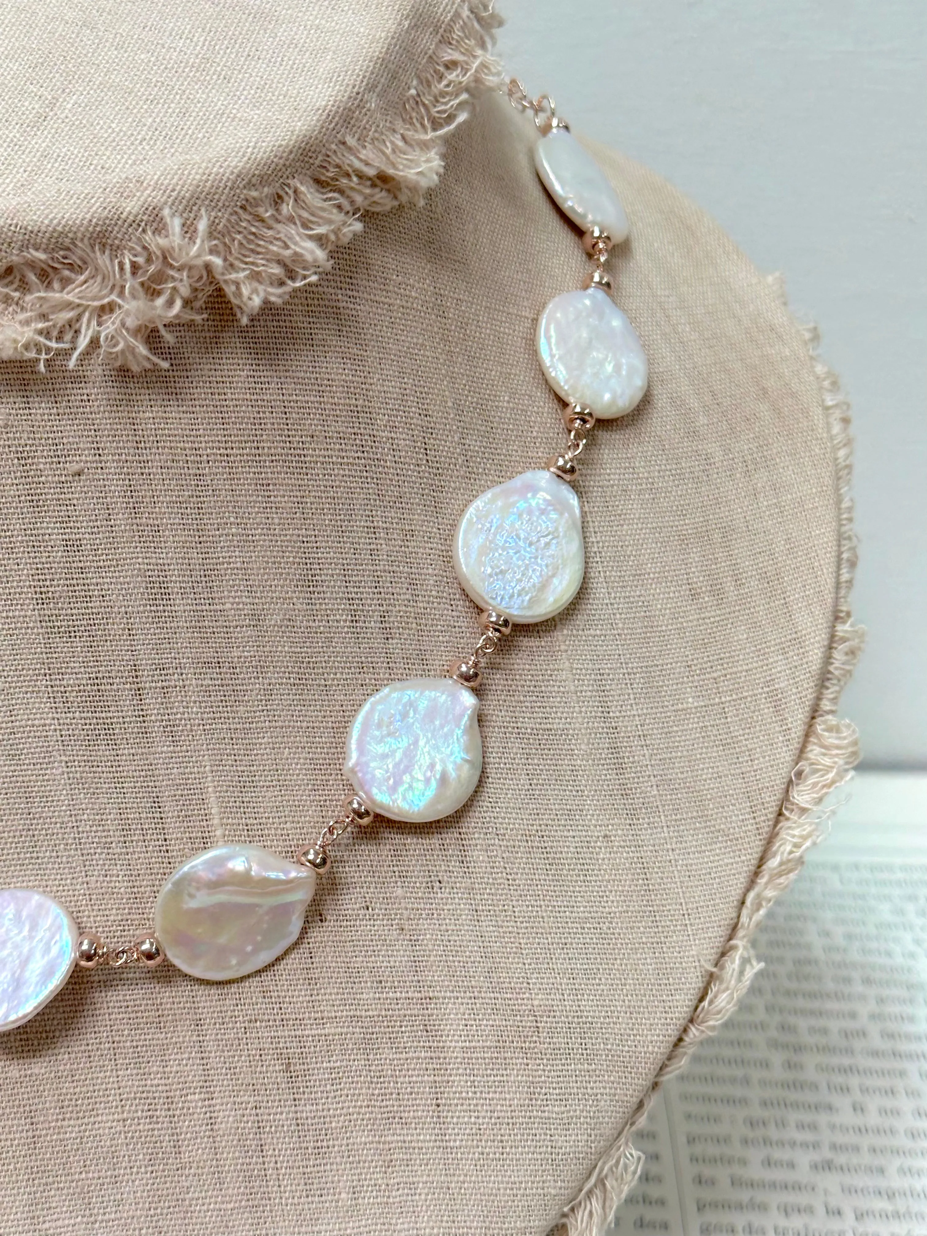 Italian Coin Pearl And Milky Grey Agate Necklace
