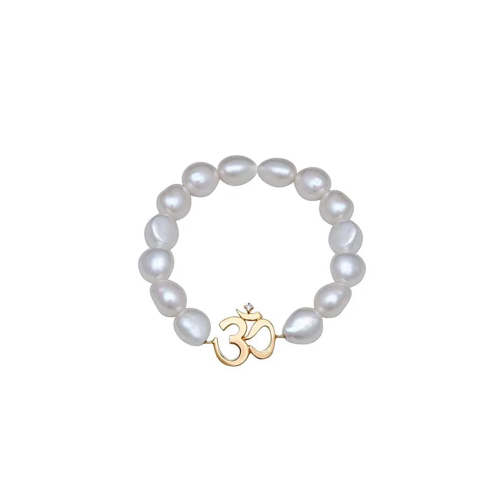Kaj Fine Jewellery OM Single Diamond Pearl Bracelet in 14KT Yellow Gold