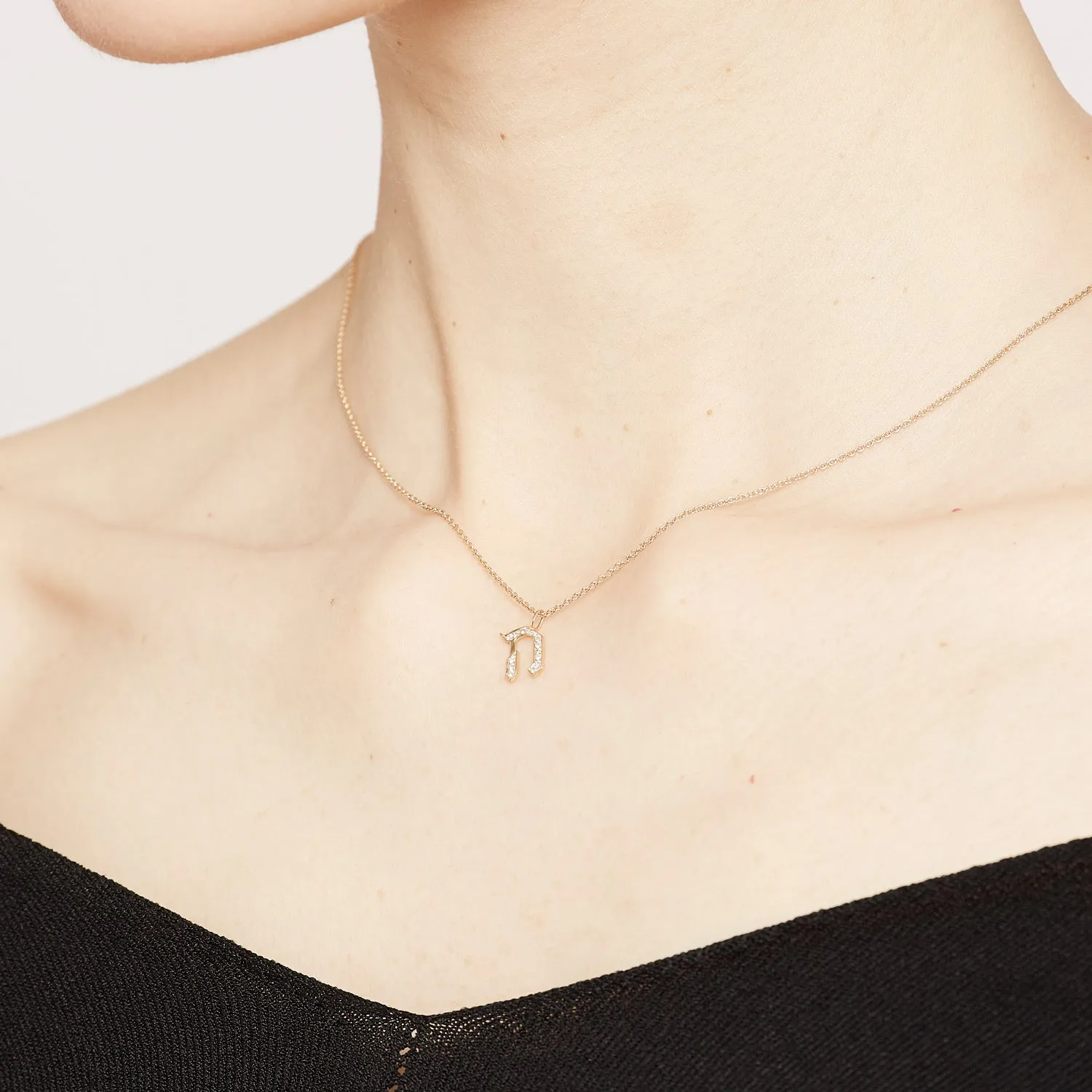 Letter Pendant -Small Aleph-Bet Encrusted Pendant Black Diamonds