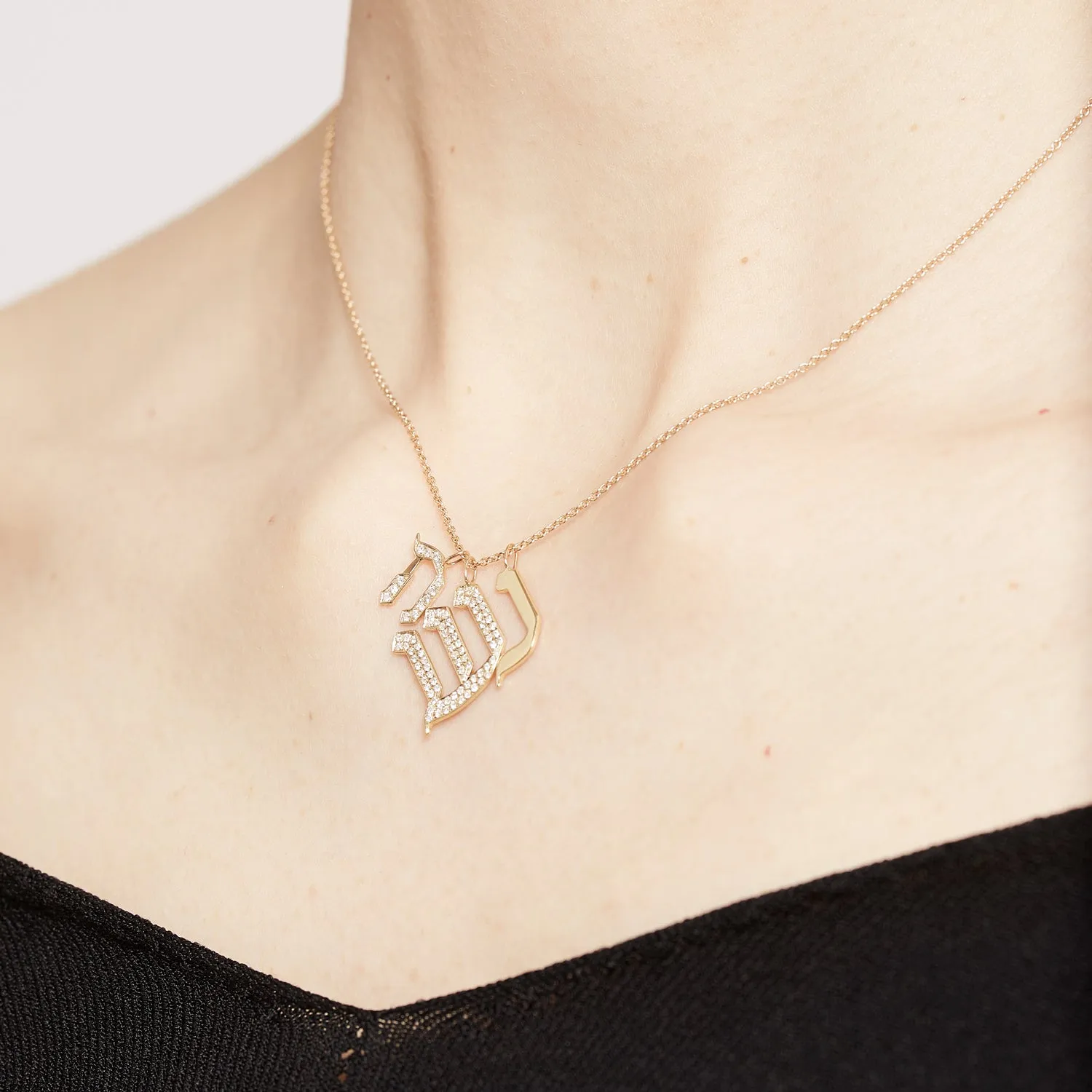 Letter Pendant -Small Aleph-Bet Encrusted Pendant Black Diamonds