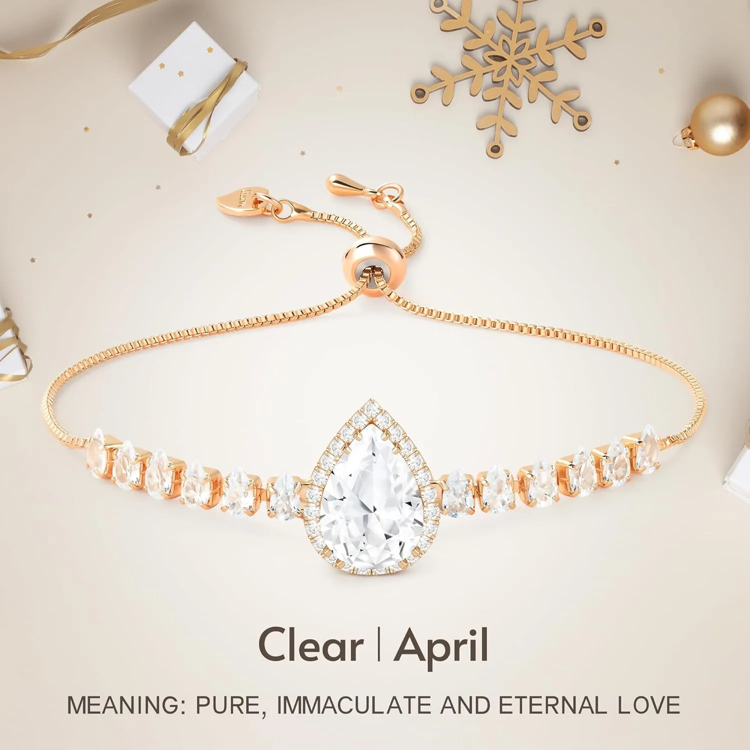 Linawe Crystal Imitation Diamond Rhinestone Charm Bracelets for Women, Gold/Silver/Rose Gold Adjustable Chain Bracelet, Teardrop Birthstone Cubic Zirconia Prom Costume Wedding Jewelry