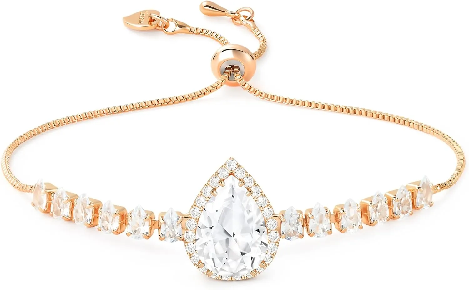Linawe Crystal Imitation Diamond Rhinestone Charm Bracelets for Women, Gold/Silver/Rose Gold Adjustable Chain Bracelet, Teardrop Birthstone Cubic Zirconia Prom Costume Wedding Jewelry