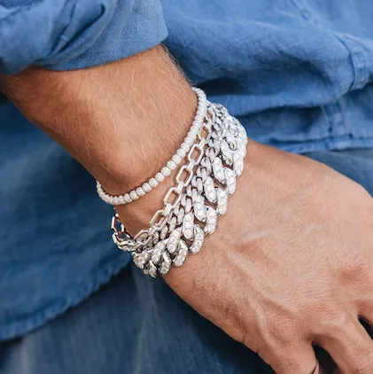 MEN'S TWINKLE PAVE BALL STRETCH BRACELET