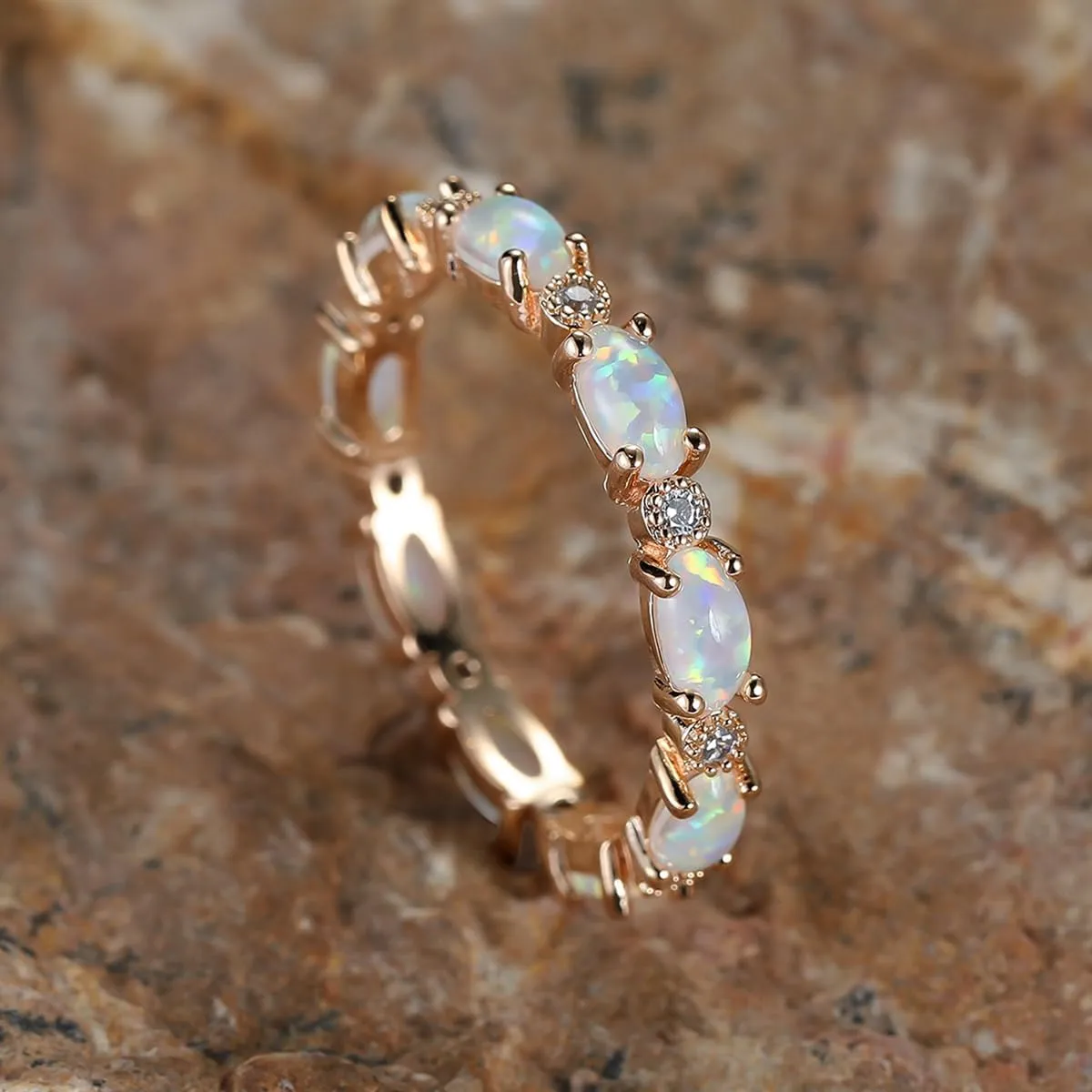 Opal Ring for Women Rose Gold Plated 925 Sterling Silver Opal Engagement Wedding Promise Rings Jewelry Gifts for Her