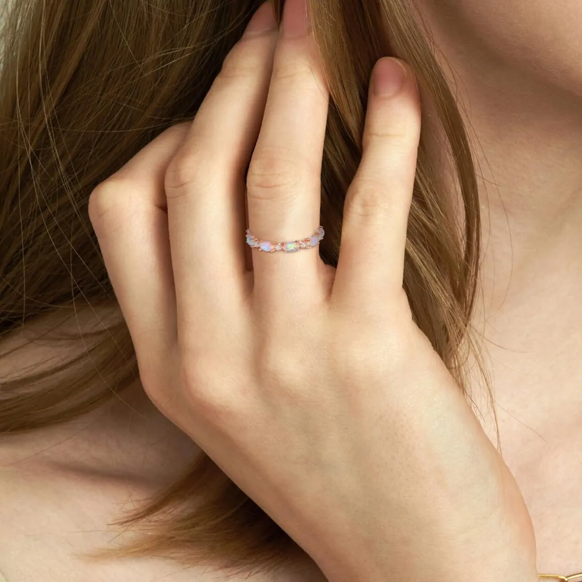 Opal Ring for Women Rose Gold Plated 925 Sterling Silver Opal Engagement Wedding Promise Rings Jewelry Gifts for Her