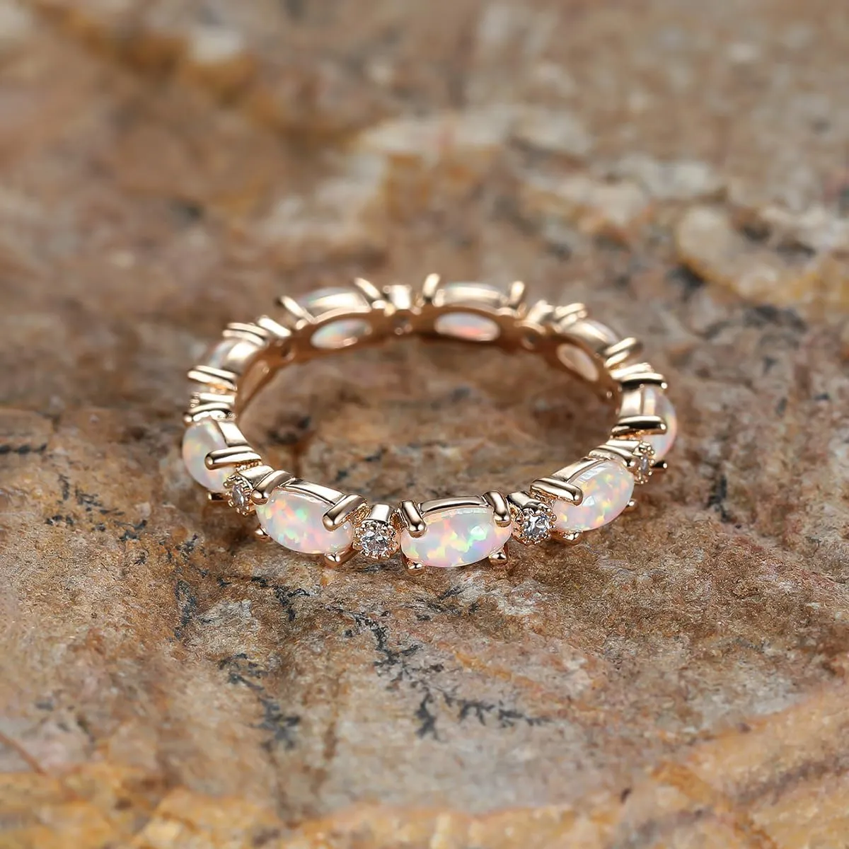 Opal Ring for Women Rose Gold Plated 925 Sterling Silver Opal Engagement Wedding Promise Rings Jewelry Gifts for Her