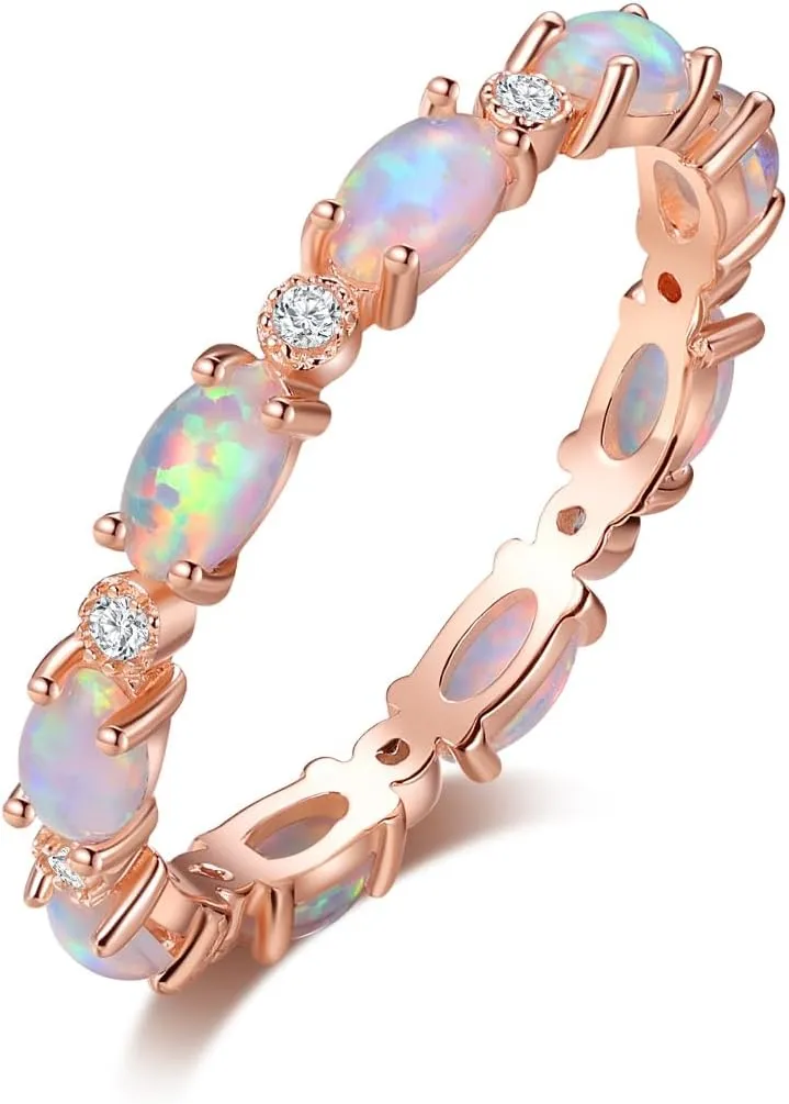 Opal Ring for Women Rose Gold Plated 925 Sterling Silver Opal Engagement Wedding Promise Rings Jewelry Gifts for Her