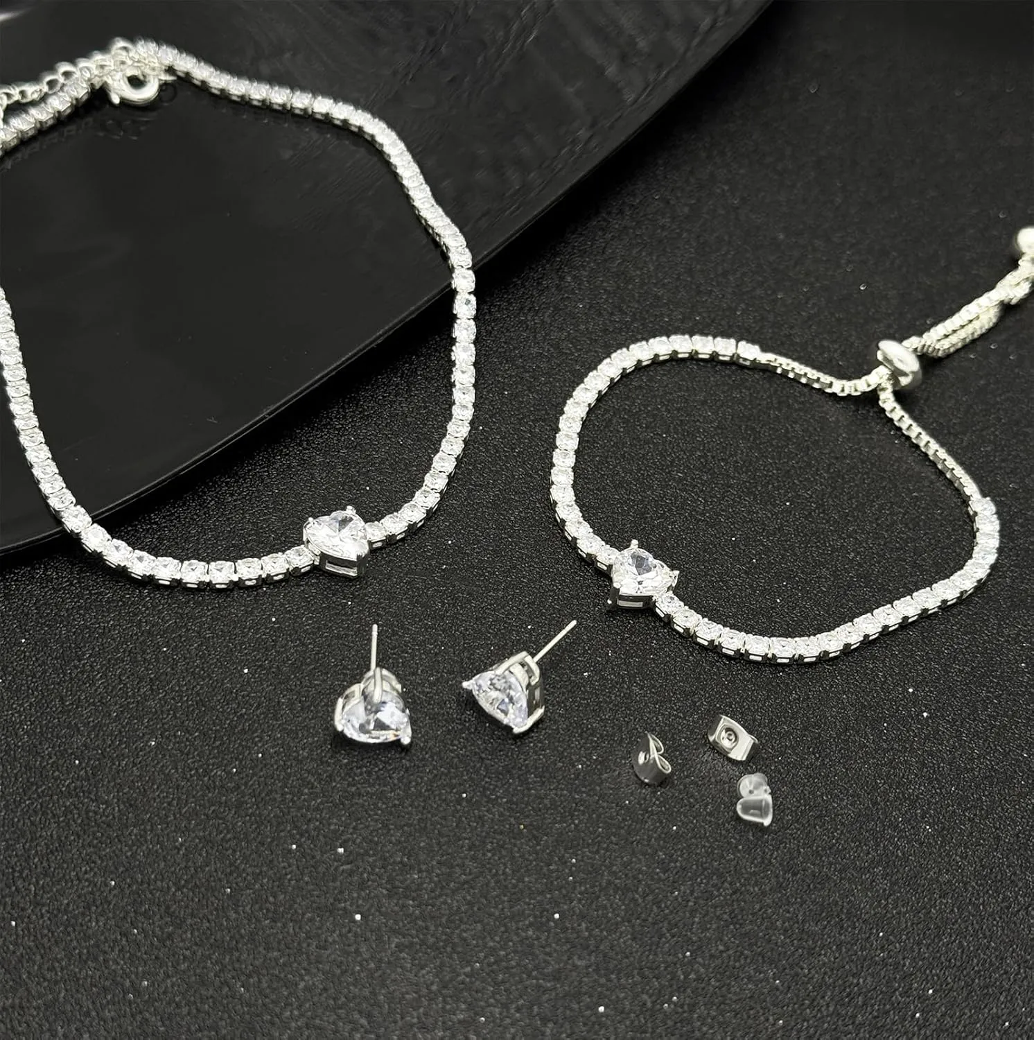 Tennis Necklaces Bracelet for Women Diamond Choker Tennis Bracelet,Silver Necklace Bracelet Set, Wedding Bridesmaid Gifts Jewelry for Her