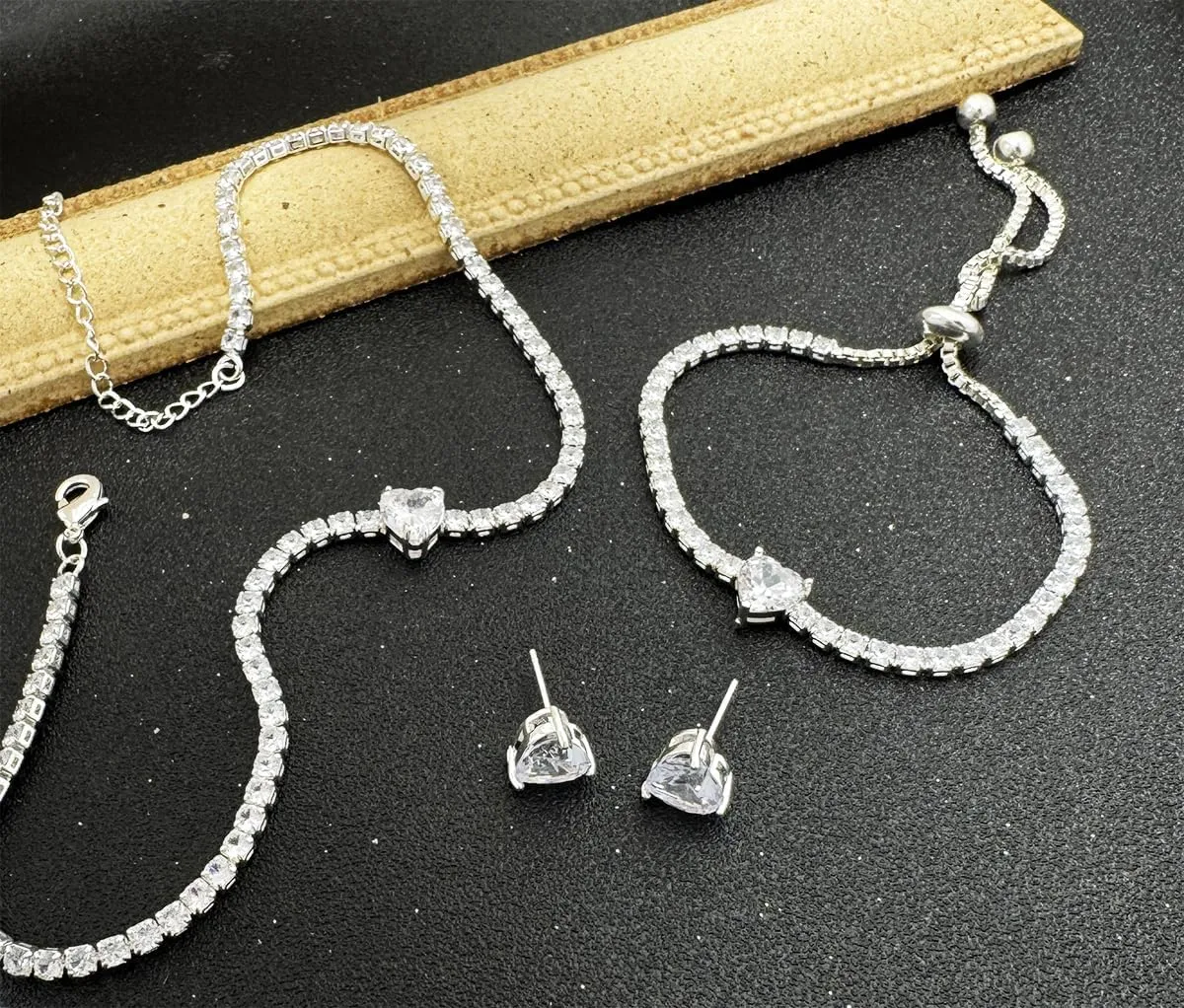 Tennis Necklaces Bracelet for Women Diamond Choker Tennis Bracelet,Silver Necklace Bracelet Set, Wedding Bridesmaid Gifts Jewelry for Her