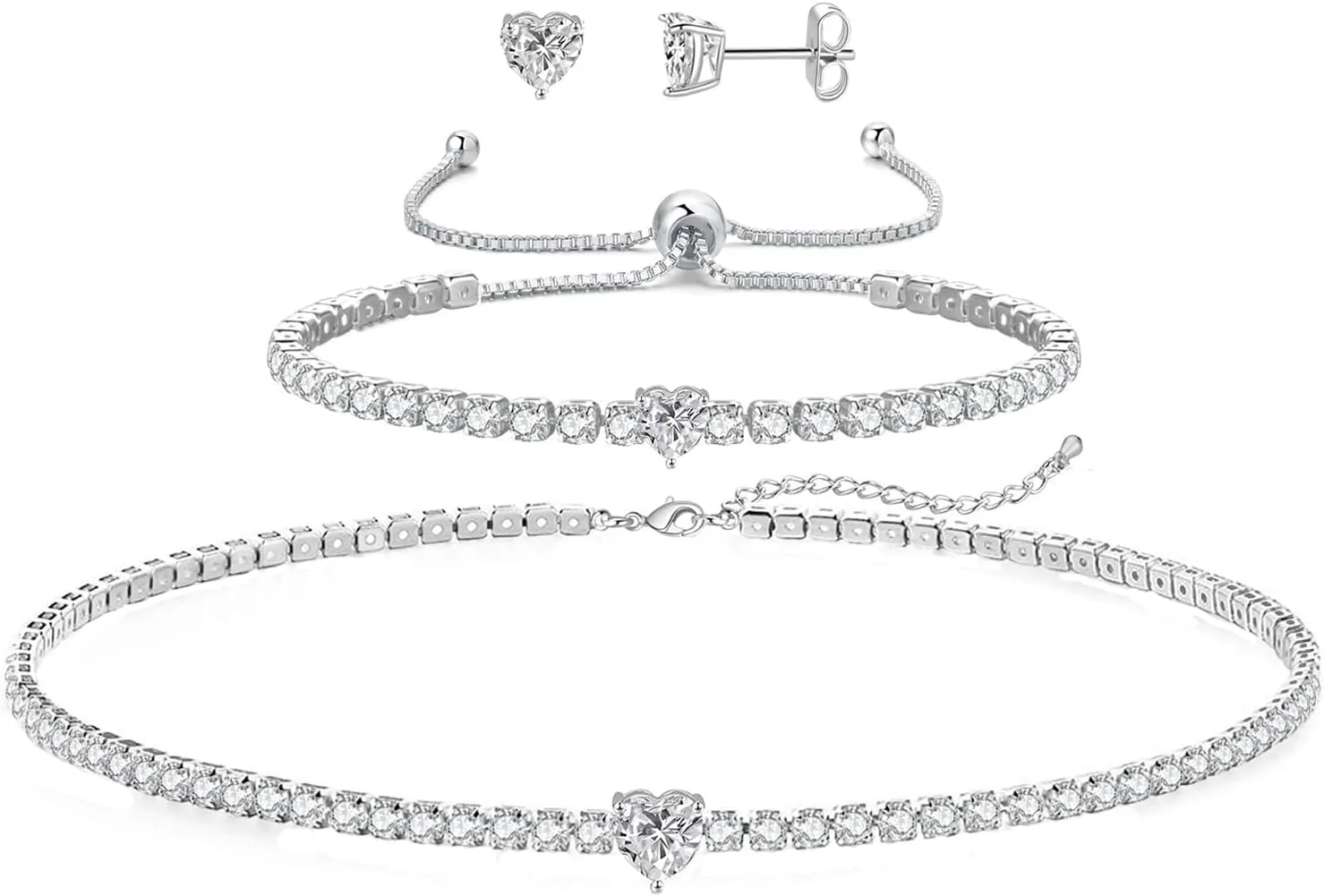 Tennis Necklaces Bracelet for Women Diamond Choker Tennis Bracelet,Silver Necklace Bracelet Set, Wedding Bridesmaid Gifts Jewelry for Her