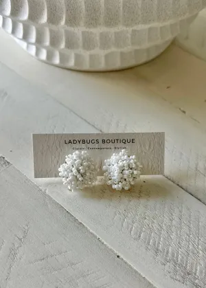 The Beaded Pom Pom Earrings (White)