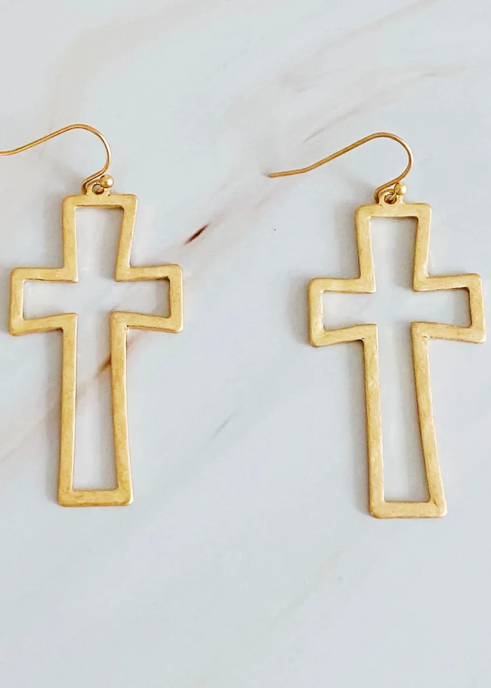 The Dangle Cross Outlined Earrings in Gold