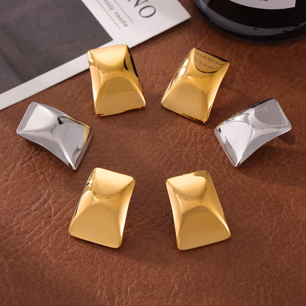 Trendy Rectangular 18K Gold Plated Earrings with European American Design Influence