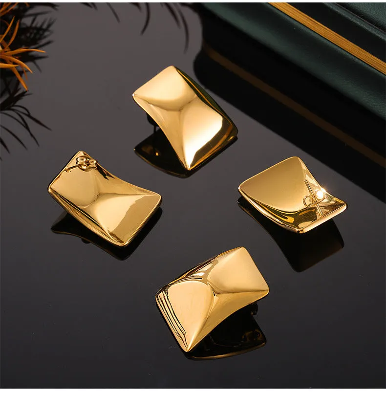 Trendy Rectangular 18K Gold Plated Earrings with European American Design Influence