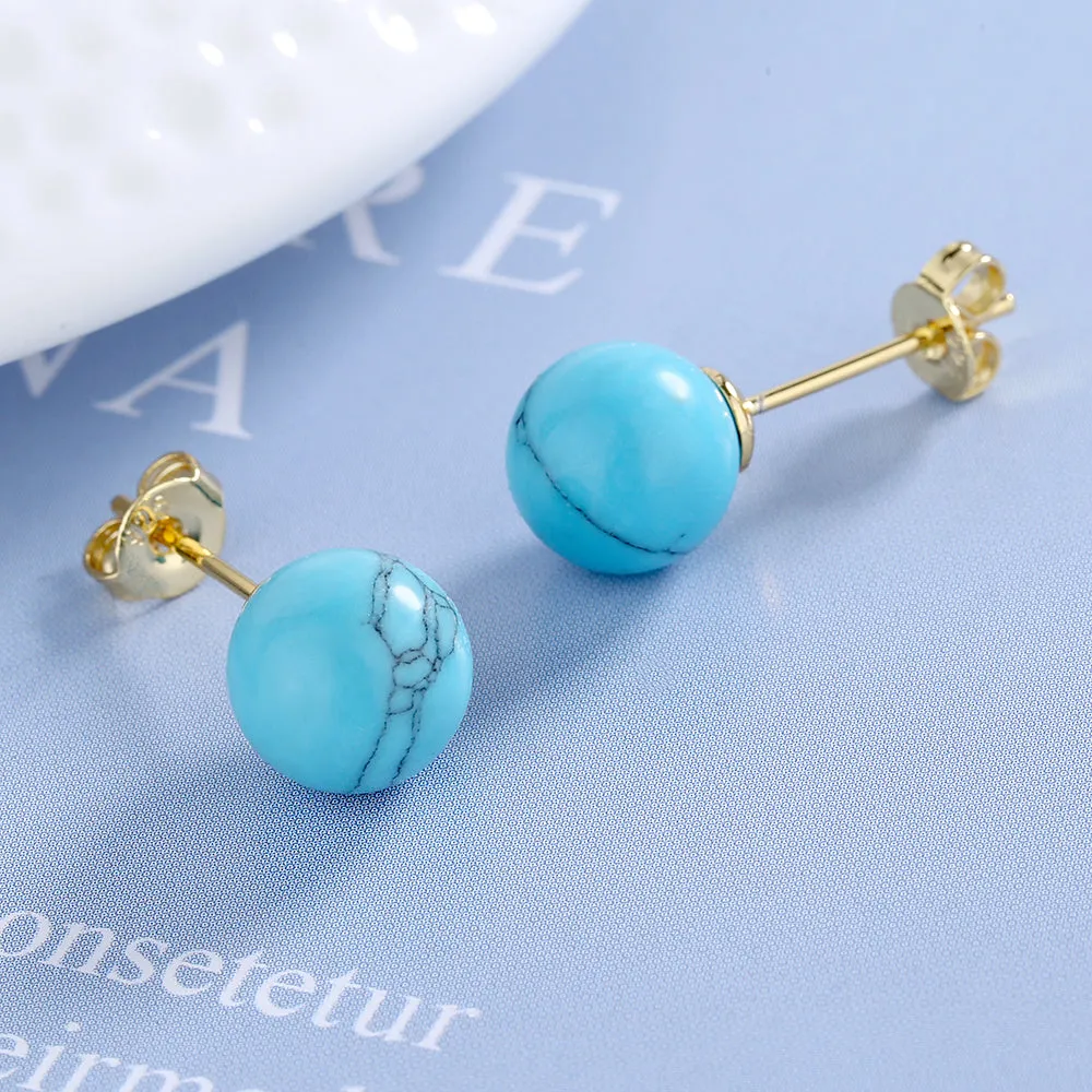 Turquoise and 14K Gold Stud Earrings