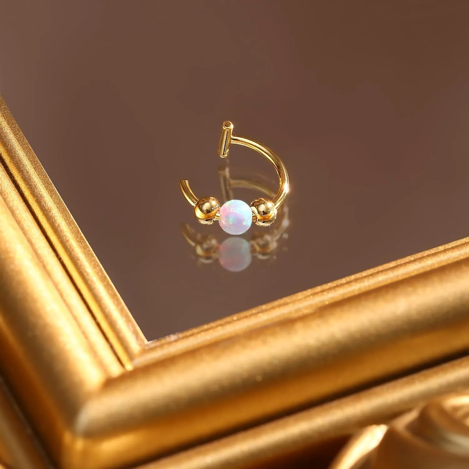 UBGICIG Opal Fake Nose Ring 20G - 14K Gold Nose Ring Faux Nose Rings For Women Fake Nose Piercings Green/Pink/Blue/White/Red/Purple/Dark Green Opal 8mm