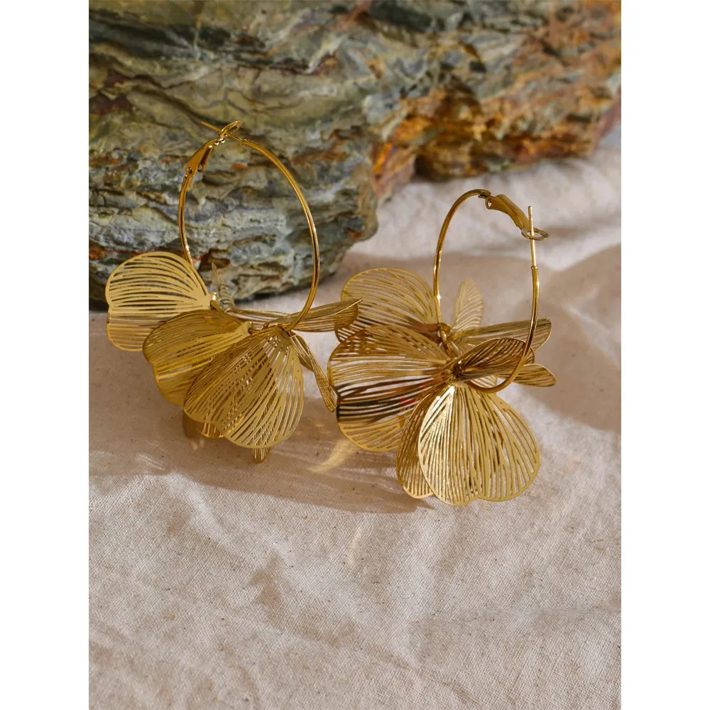VAIGE Exclusive Stainless Steel Large Geometric Flower Hoop Earrings - Trendy Waterproof Fashion Jewelry