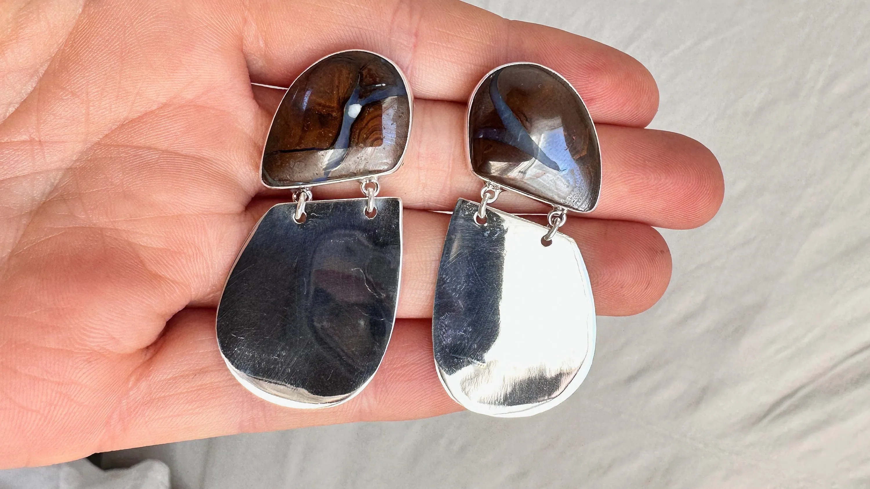 Yowah Opal & Sterling Silver Earrings. 1314