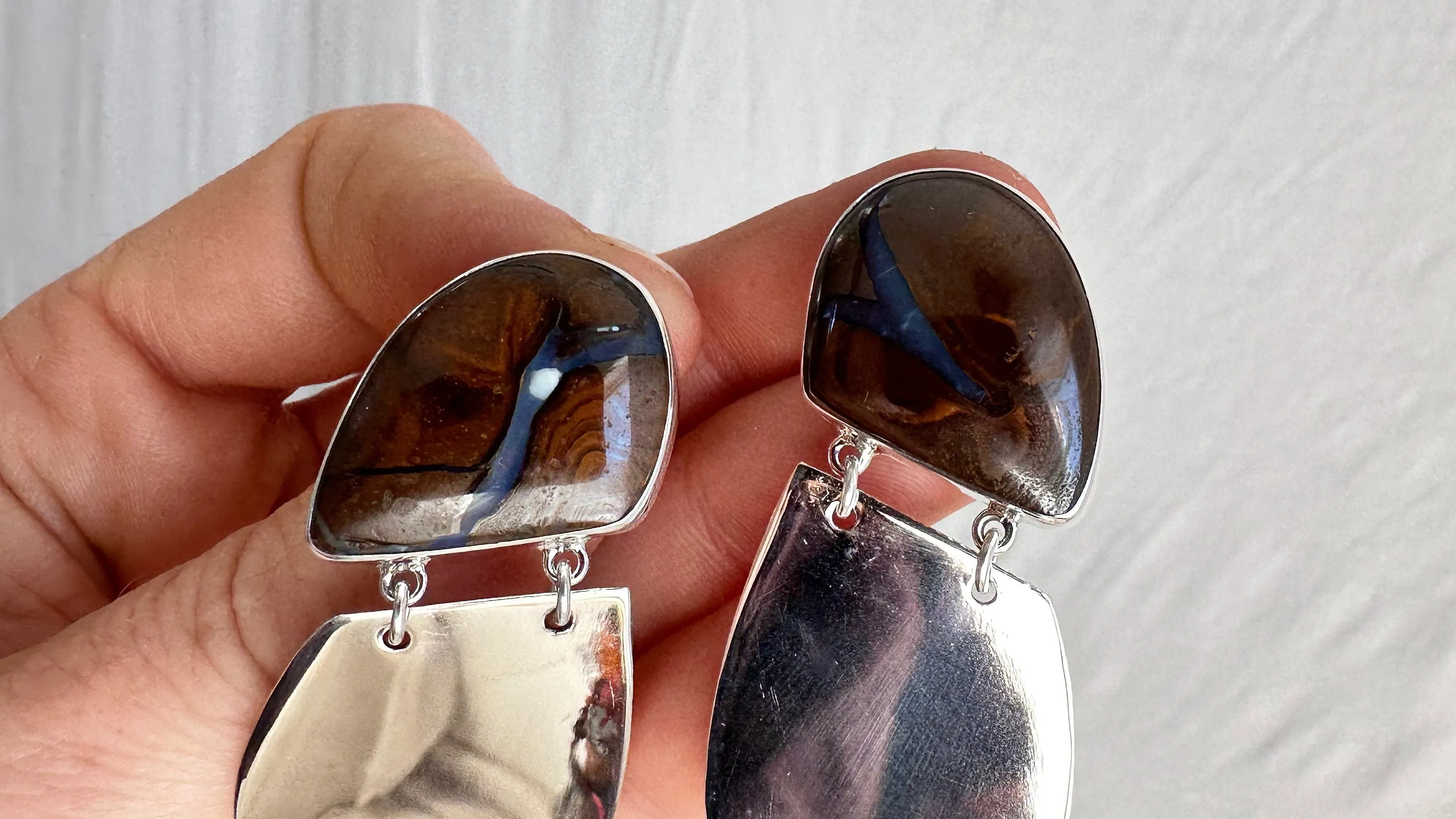 Yowah Opal & Sterling Silver Earrings. 1314